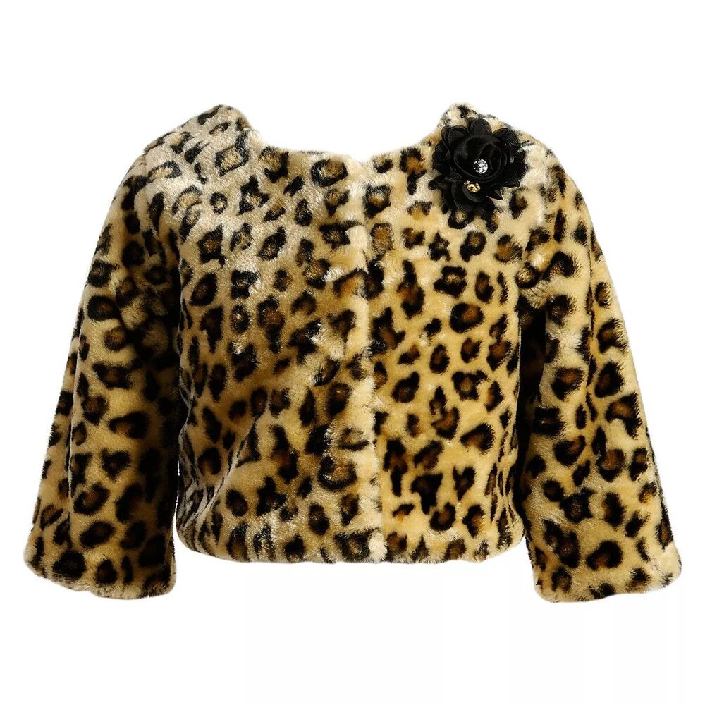NWT Girls 10/12 Emily West Faux Fur Leopard Shrug